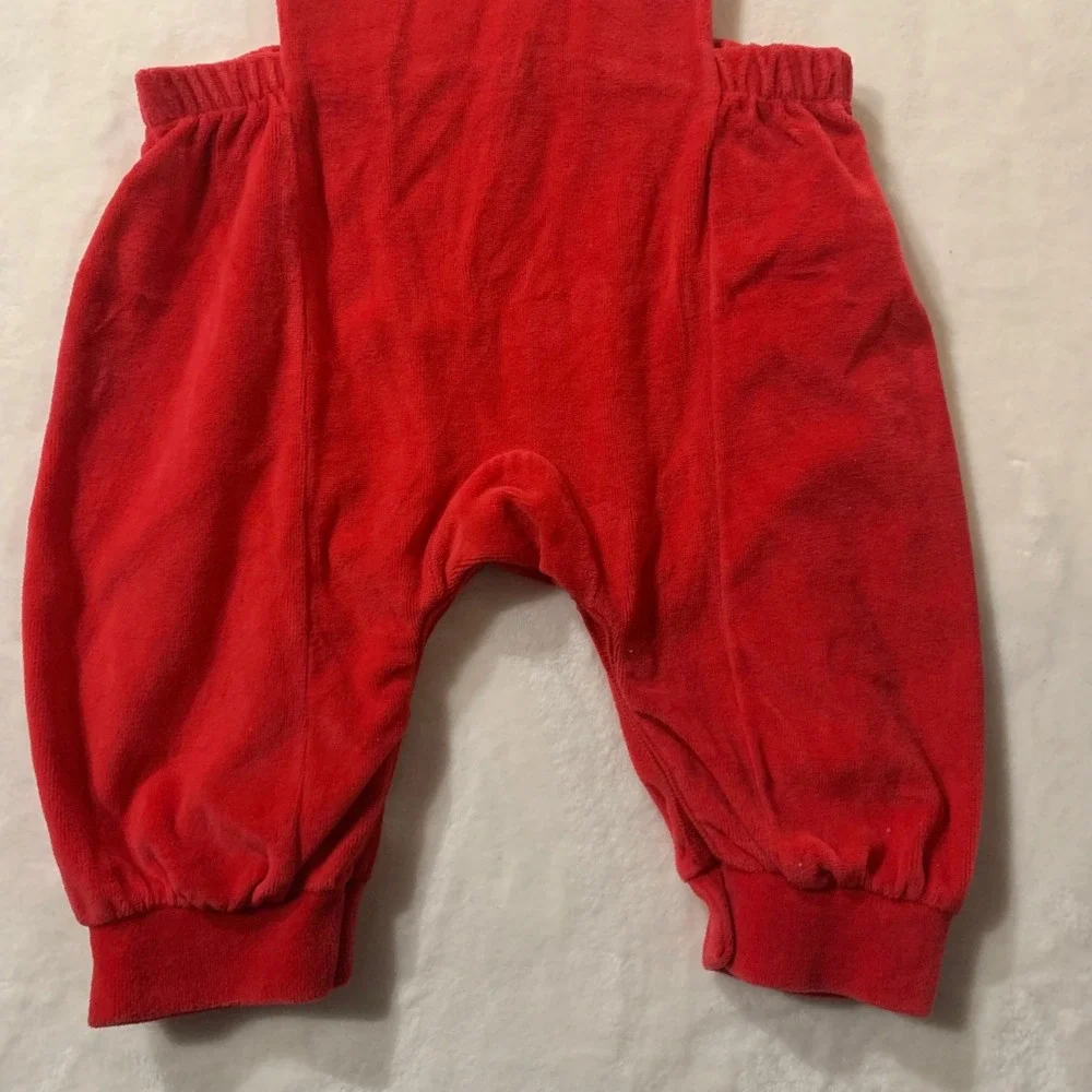 OshKosh B'gosh Red Velour Drummer Boy Embroidered Overalls Christmas Holiday 12m